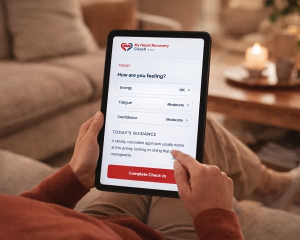 Person using the My Heart Recovery Coach app on a tablet